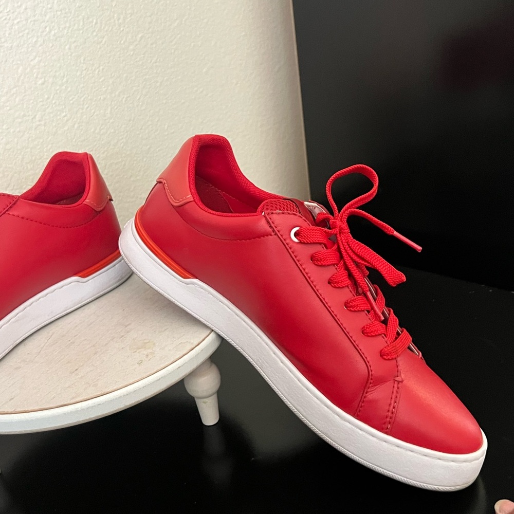 Coach Men's Clip Leather Low Top Bold Red Sneakers 9.5 C3408 - Picture 5 of 10